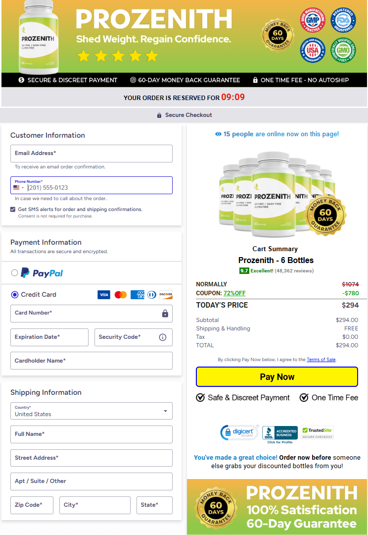 Prozenith order page